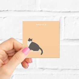 Personalised Black and White Cat Orange Post-it Notes