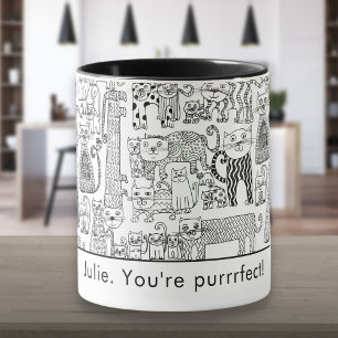 Personalised Black and White Cats Modern Mug