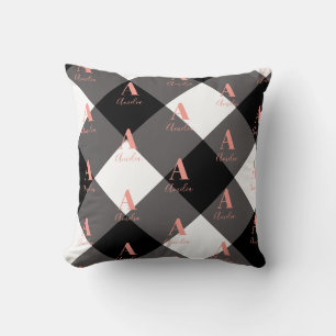 Personalised Black and White Check Cushion