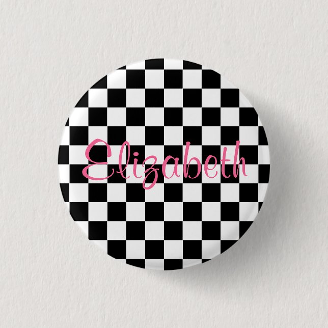 Personalised Black and White Chequerboard Button (Front)