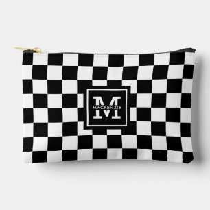 Personalised Black and White Chequered Pattern Accessory Pouch