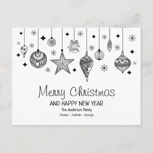 Personalised Black and White Christmas Baubles Postcard
