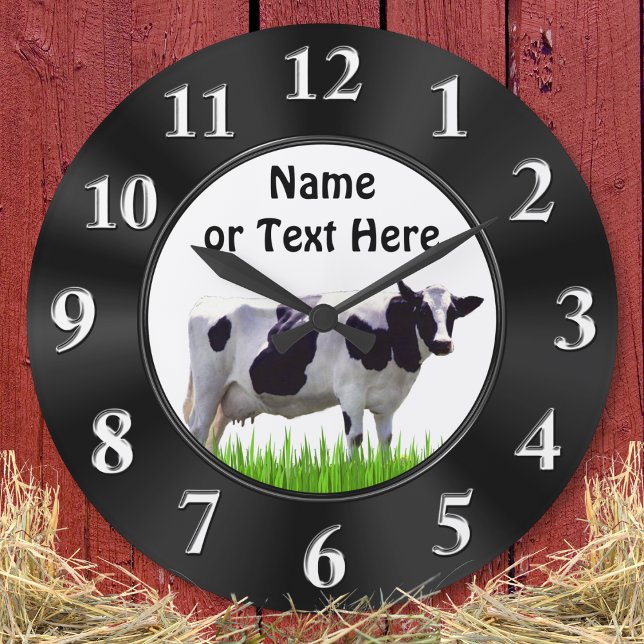 Personalised Black and White COW Clock (Personalized, Cow Wall Clock. Farmhouse kitchen clock. Black and white cow. Farmhouse Decor.)