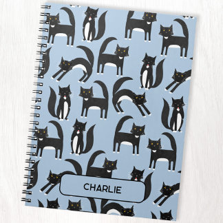 Personalised Black and White Cute Tuxedo Cat Notebook