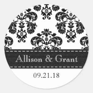 Personalised Black and White Damask Wedding Seals