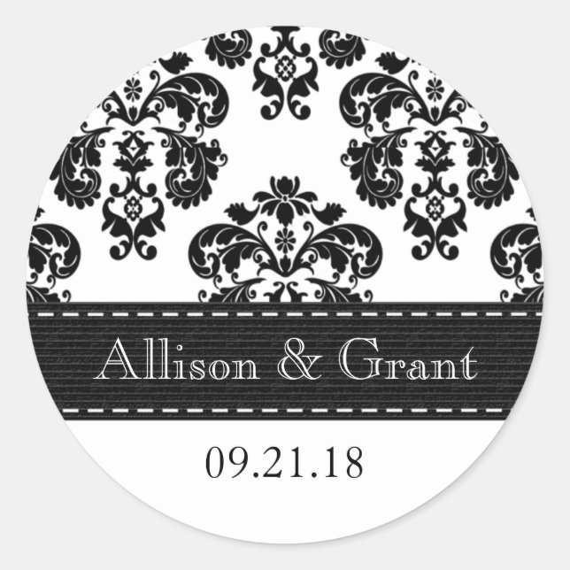 Personalised Black and White Damask Wedding Seals (Front)