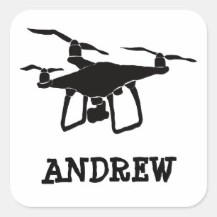 Personalised Black and White Drone Square Sticker