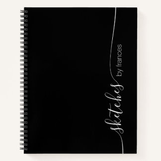 Personalised Black and White Elegant Script Sketch Notebook