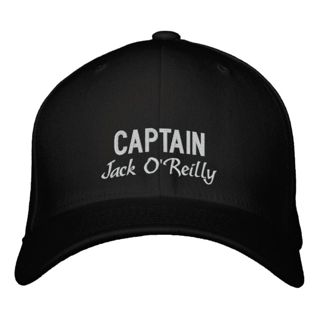 Personalised Black and White Fishing Captain Embroidered Hat (Front)