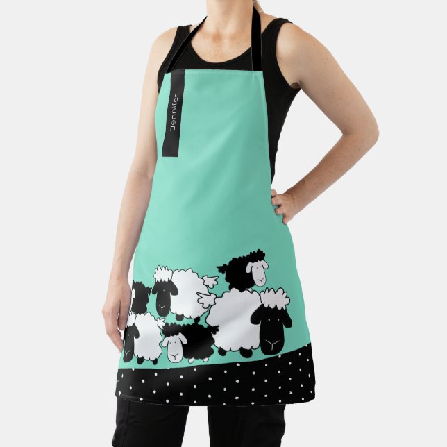 Personalised Black and White Flock of Sheep Apron (Insitu)