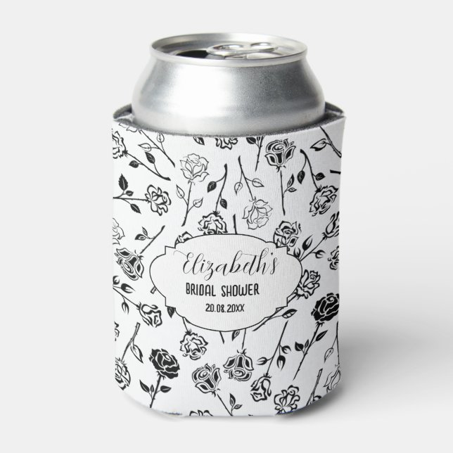 Personalised Black and White Floral Bridal Showe Can Cooler (Can Front)