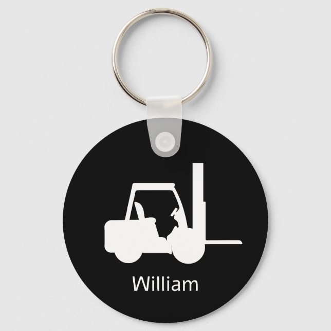 Personalised  black and white  Forklift Key Ring (Front)
