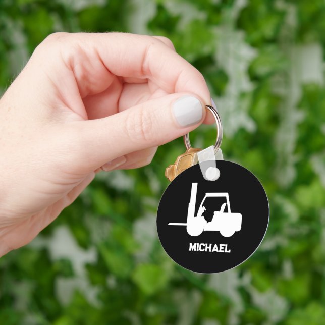 Personalised Black and white Forklift Key Ring (Hand)