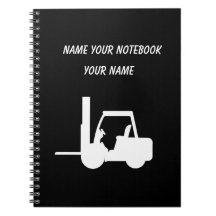 Personalised Black and white Forklift Notebook