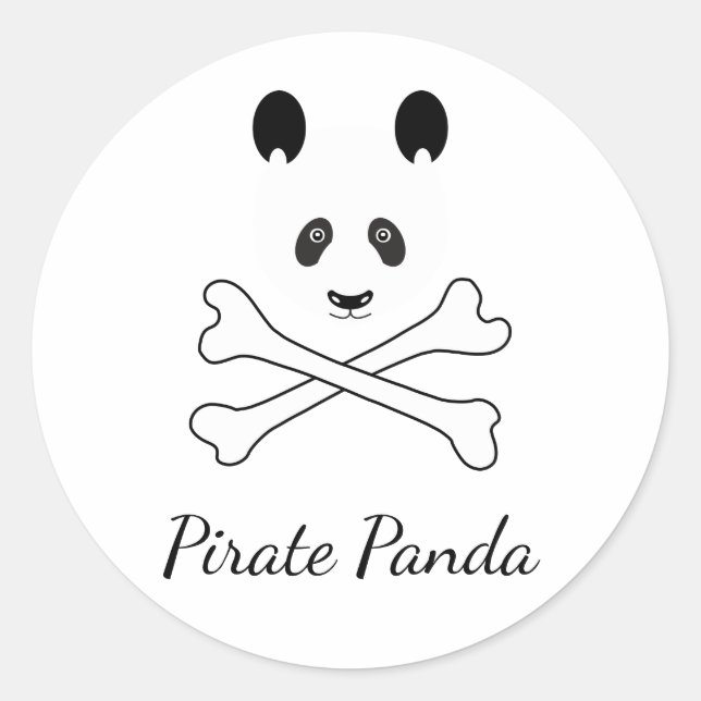 Personalised Black and White Funny Pirate Panda Classic Round Sticker (Front)