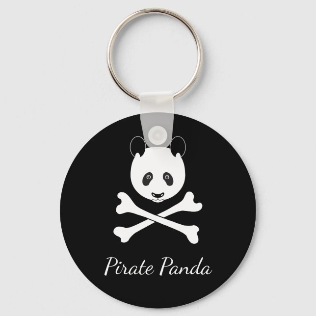 Personalised Black and White Funny Pirate Panda Key Ring (Front)