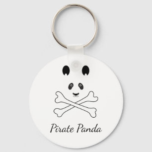 Personalised Black and White Funny Pirate Panda Key Ring
