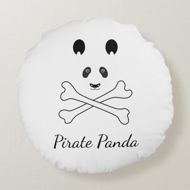 Personalised Black and White Funny Pirate Panda Round Cushion (Back)