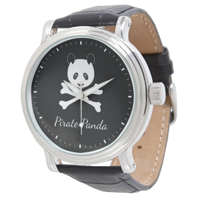 Personalised Black and White Funny Pirate Panda Watch (Angled)