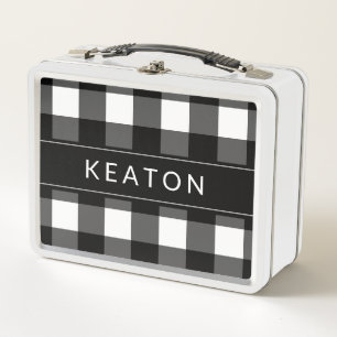 Personalised Black and White Gingham Lunchbox
