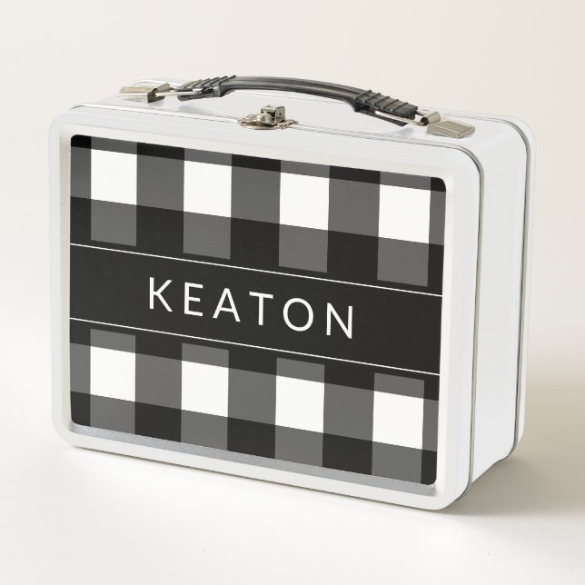 Personalised Black and White Gingham Lunchbox (Front)