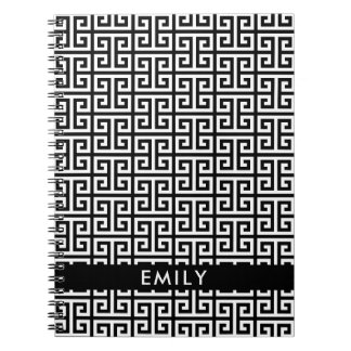 Personalised Black and White Greek Key Notebook