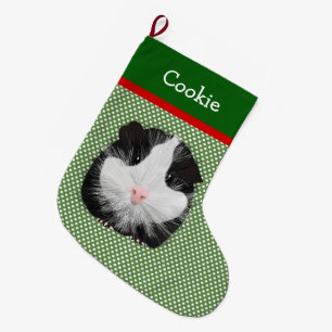 Personalised Black And White Guinea Pig Large Christmas Stocking
