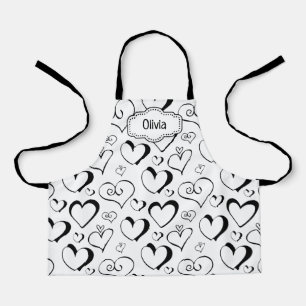 Personalised Black and White Hearts Apron