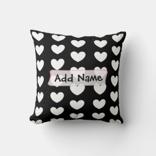 Personalised Black and White Hearts Throw Pillow