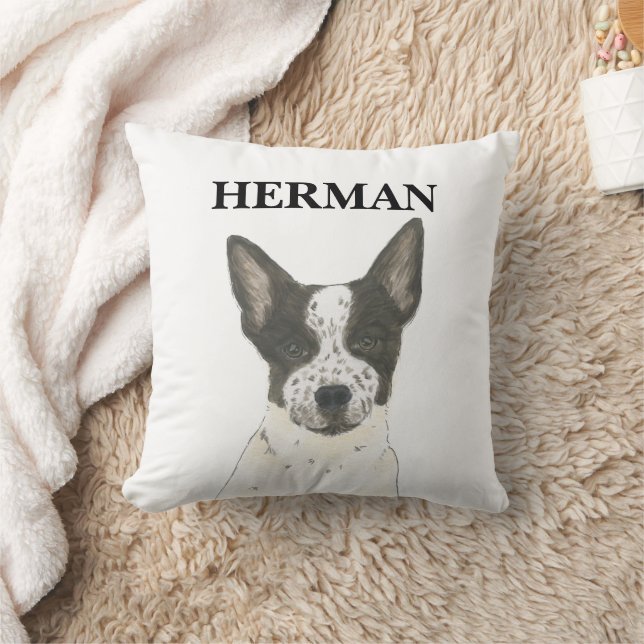 Personalised Black and White Heeler Cattledog Cushion (Blanket)