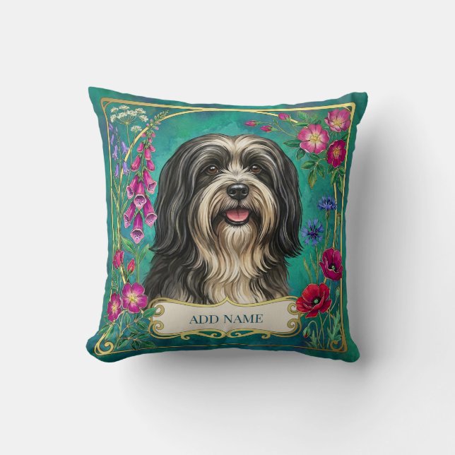 Personalised Black and White Lhasa Apso Cushion (Front)