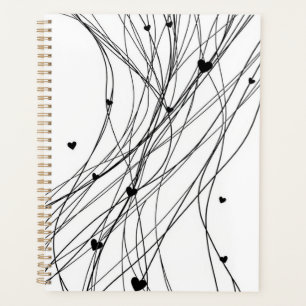 Personalised Black and White Line Drawn Heart Planner