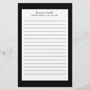 Personalised Black and White Lined Stationery