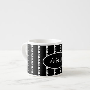 Personalised Black and White Love Hearts Pattern Espresso Cup