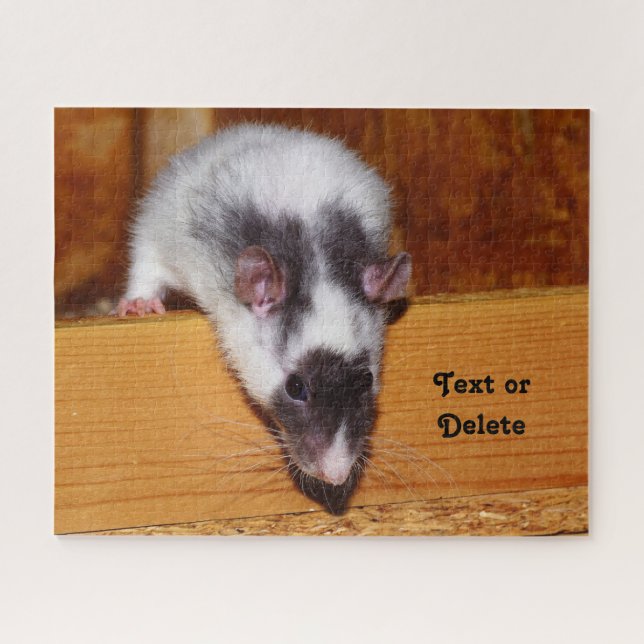 Personalised Black and White Masked Pet Rat Jigsaw Puzzle (Horizontal)