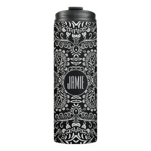 Personalised Black and White Mehndi Pattern Thermal Tumbler