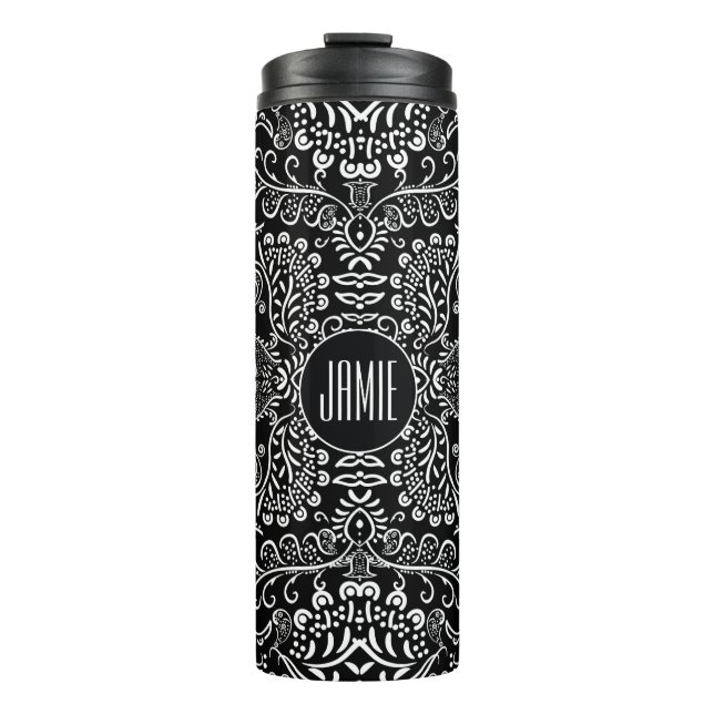 Personalised Black and White Mehndi Pattern Thermal Tumbler (Front)