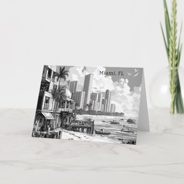 Personalised Black and White Miami FL Holiday Card (Front)