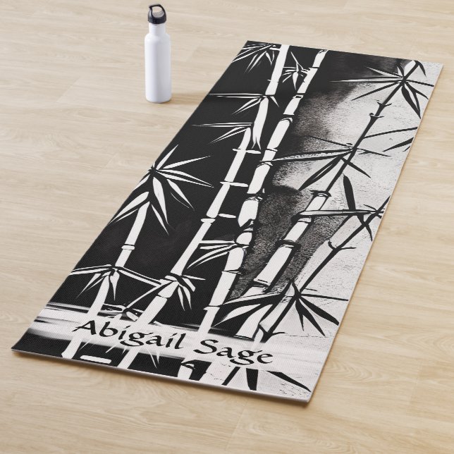 Personalised Black and White Modern Bamboo Yoga Mat (In Situ)