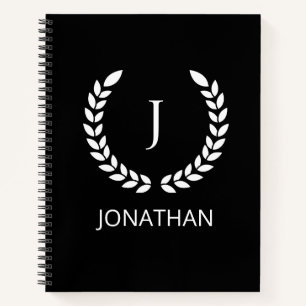 Personalised  Black And White  Monogram initials Notebook