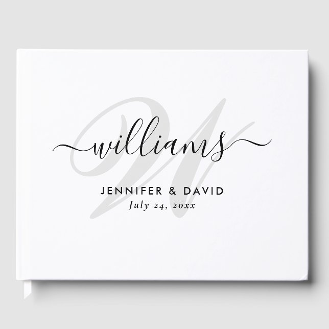 Personalised Black and White Monogram Wedding Guest Book (Front)