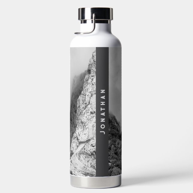 Personalised black and white Mountain adventure Water Bottle (Right)