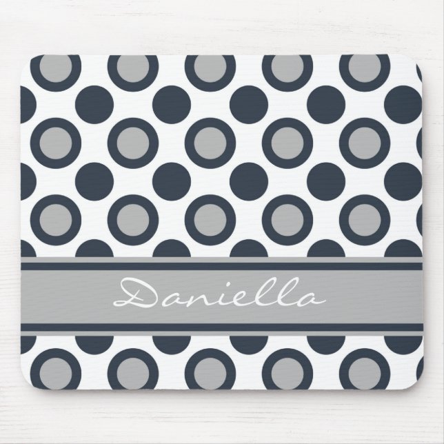 Personalised Black And White Mousepad::Polka Dots Mouse Mat (Front)
