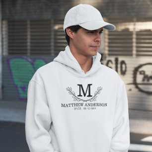 Personalised Black And White Name Monogram Age Hoodie
