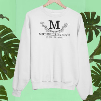 Personalised Black And White Name Monogram Age Sweatshirt
