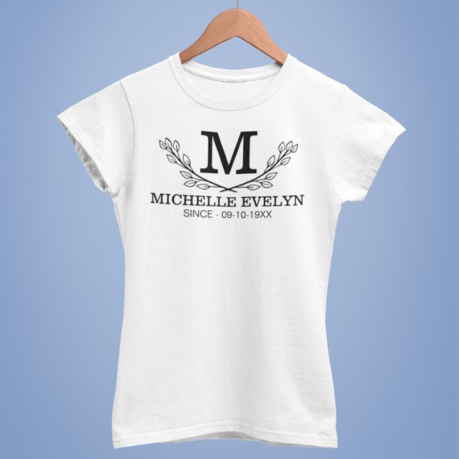 Personalised Black And White Name Monogram Age T-Shirt (Creator Uploaded)