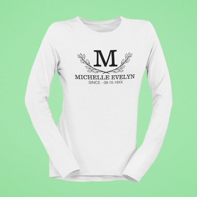 Personalised Black And White Name Monogram Age T-Shirt (Creator Uploaded)