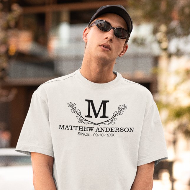 Personalised Black And White Name Monogram Age T-Shirt (Creator Uploaded)