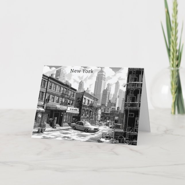 Personalised Black and White New York manhattan Holiday Card (Front)