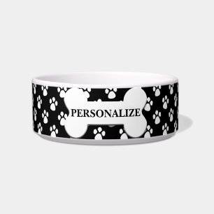 Personalised Black and White Paw Pattern  Bowl